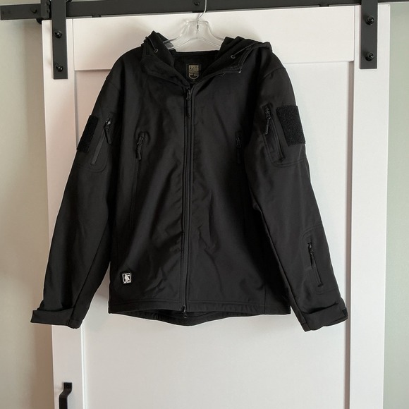Free Soldier Waterproof Soft Shell Hooded Tactical Jacket Black Mens M Military - Picture 1 of 6